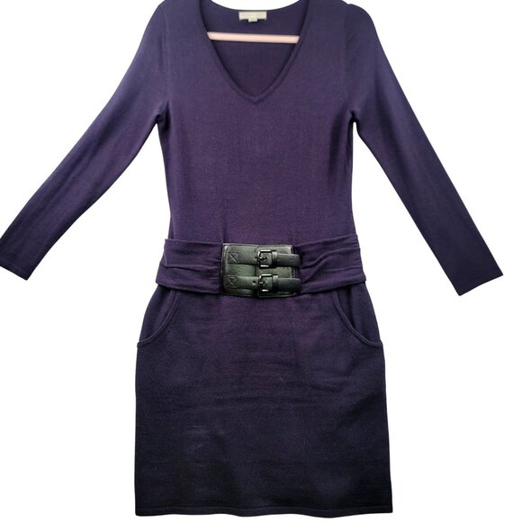 New York & Company Purple Knit Sweater Dress W/ Belt Small *Callout - Picture 1 of 11